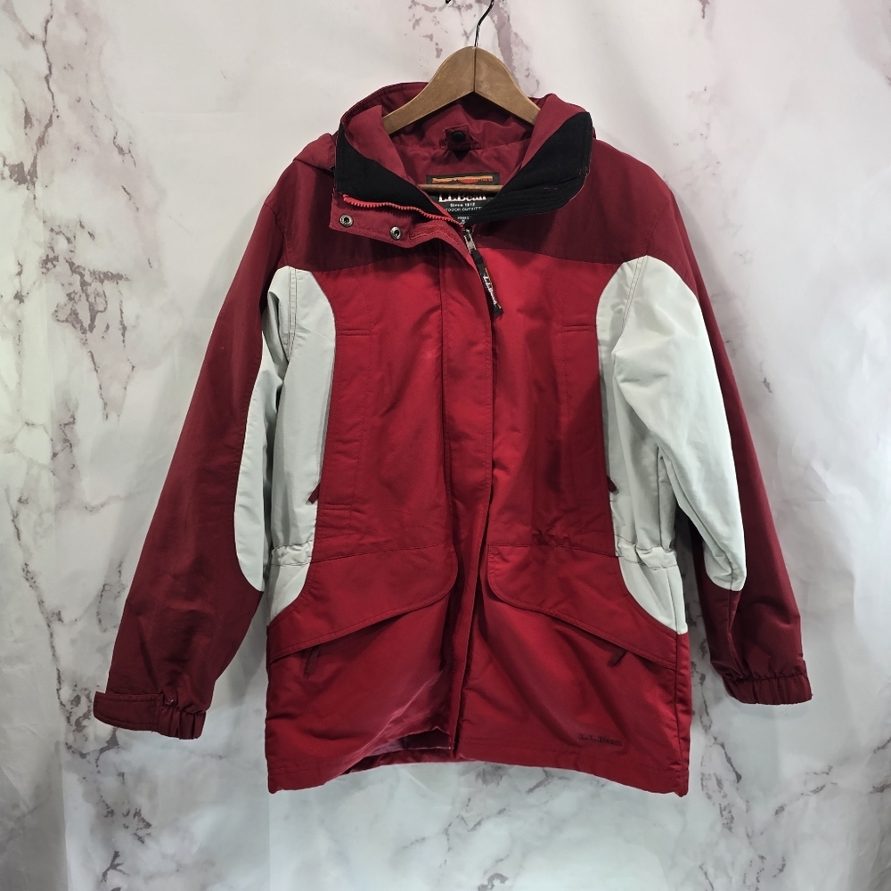 LL Bean Jacket Womens Medium Red Vtg Windbreaker Ski Shell Winter Hood